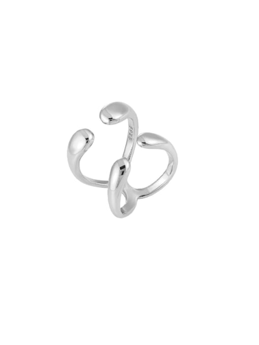 Platinum [adjustable size 14] 925 Sterling Silver Geometric Cross Vintage Band Ring